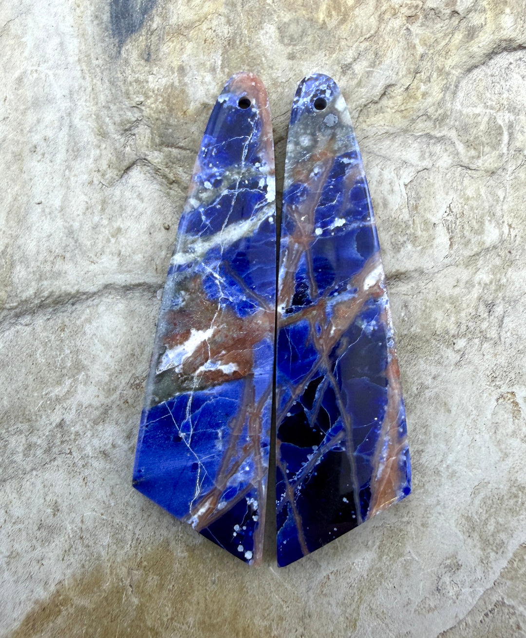 Premium Sodalite Matching Earring Slab Bead Pair 13x49mm
