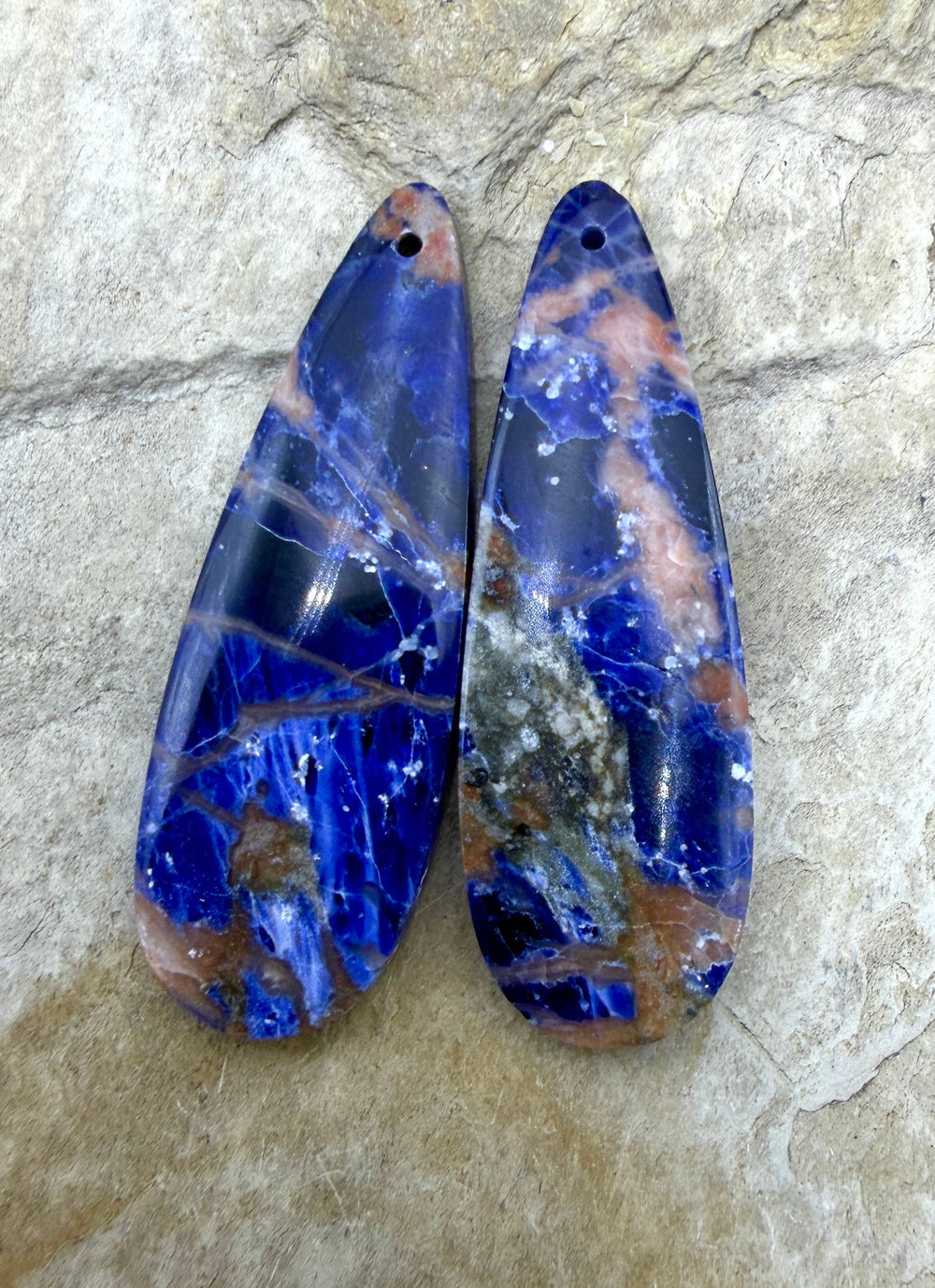 Premium Sodalite Matching Earring Slab Bead Pair 14x43mm