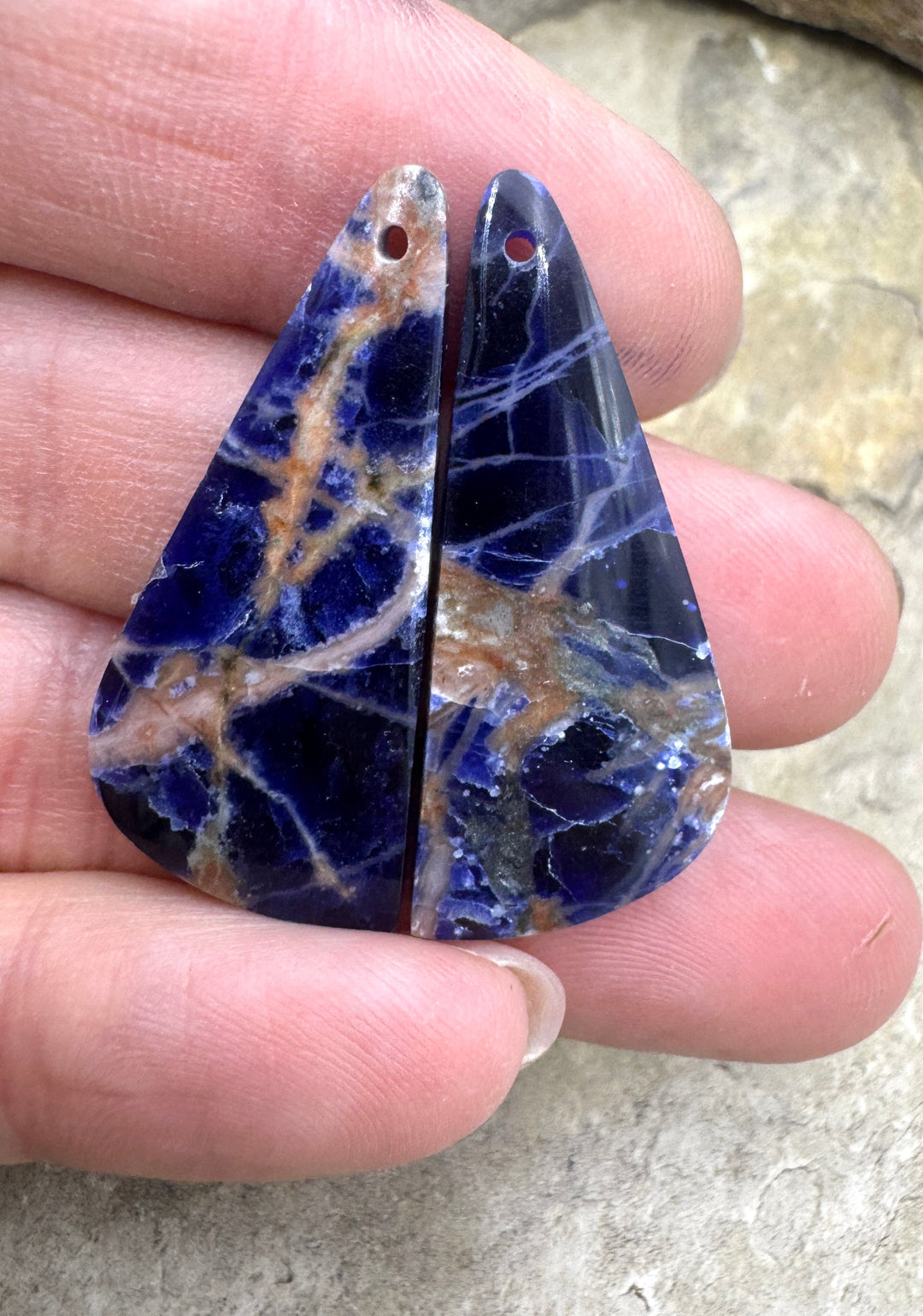 Premium Sodalite Matching Earring Slab Bead Pair 15x35mm