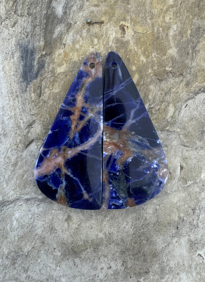 Premium Sodalite Matching Earring Slab Bead Pair 15x35mm