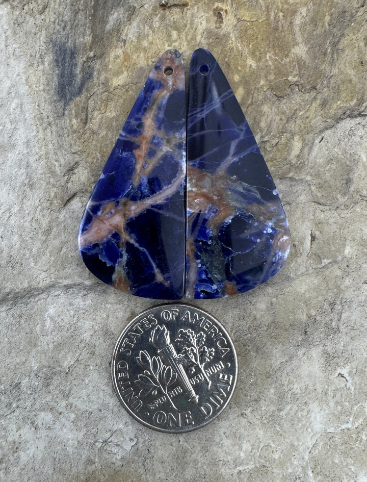 Premium Sodalite Matching Earring Slab Bead Pair 15x35mm