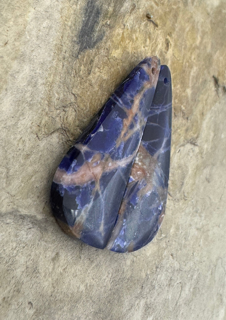 Premium Sodalite Matching Earring Slab Bead Pair 15x35mm