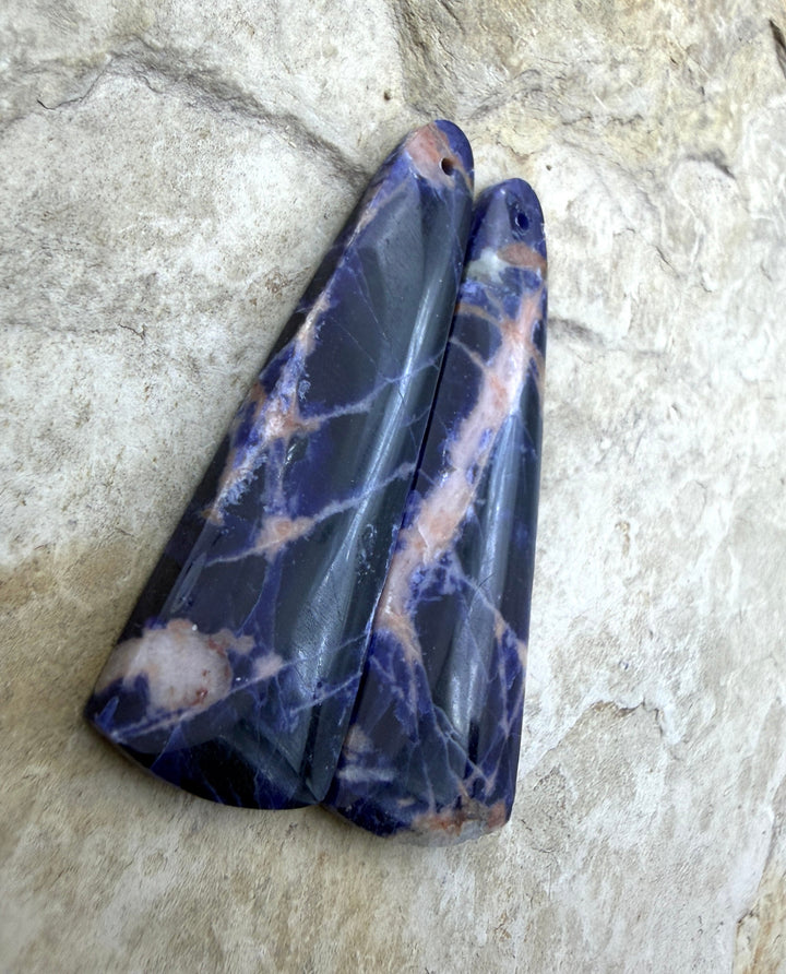 Premium Sodalite Matching Earring Slab Bead Pair 15x46mm