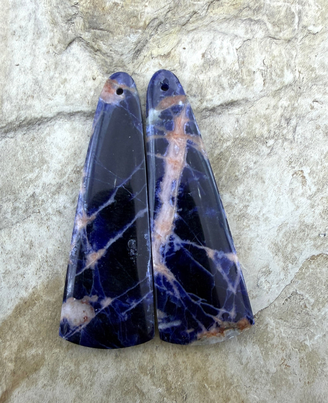 Premium Sodalite Matching Earring Slab Bead Pair 15x46mm
