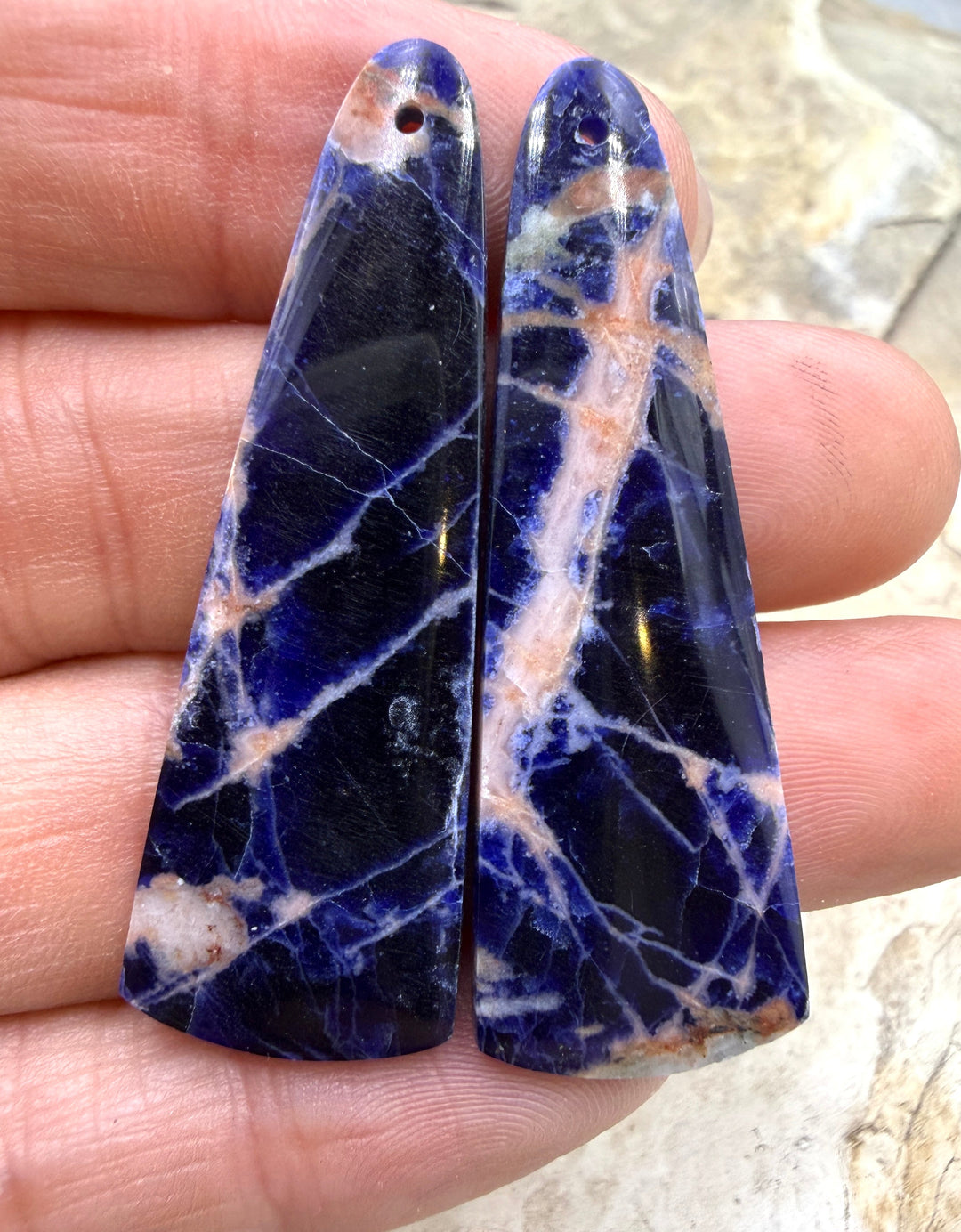 Premium Sodalite Matching Earring Slab Bead Pair 15x46mm