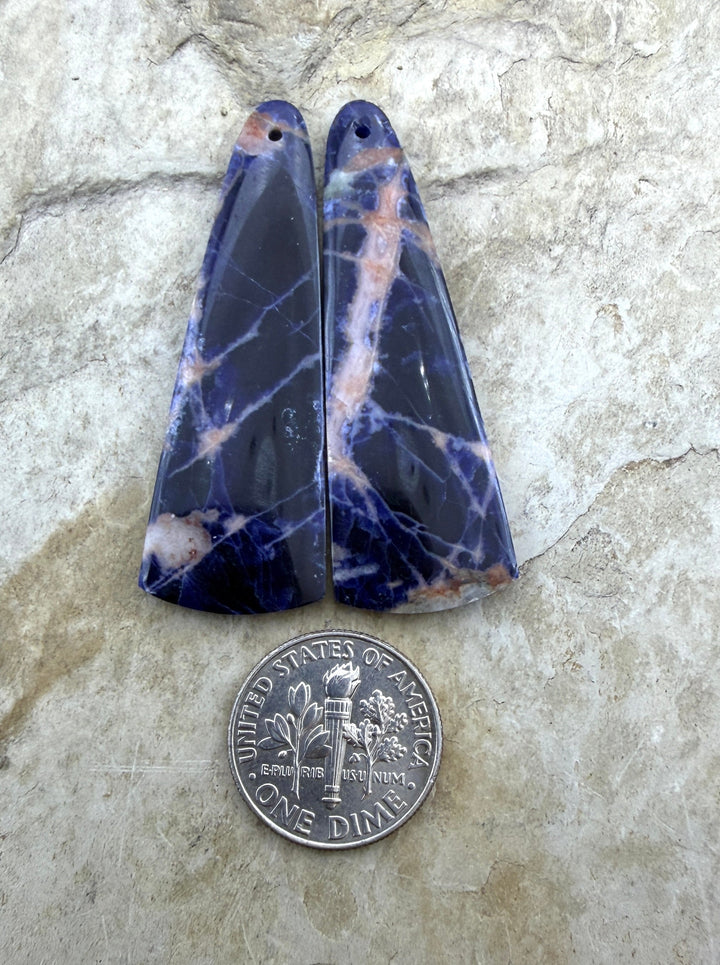 Premium Sodalite Matching Earring Slab Bead Pair 15x46mm