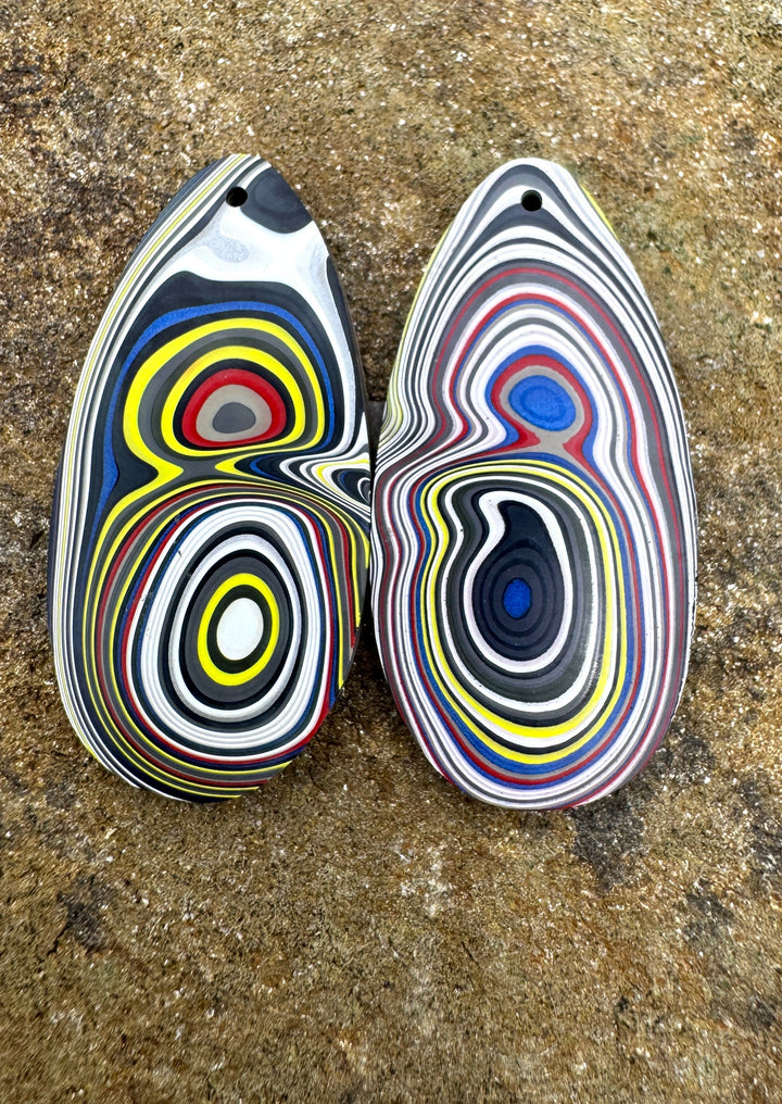 Priemium Fordite/Detroit Agate BIG Earring Slab Bead Pair