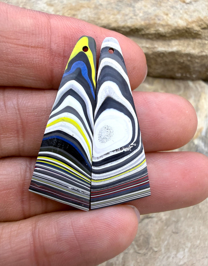 Priemium Fordite/Detroit Agate Earring Slab Bead Pair