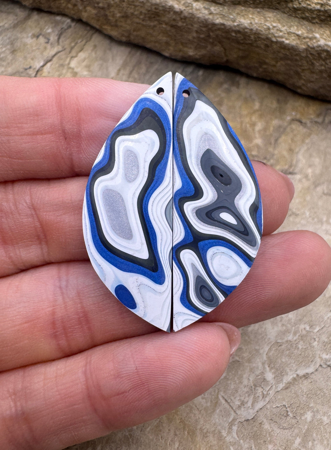 Priemium Fordite/Detroit Agate Earring Slab Bead Pair