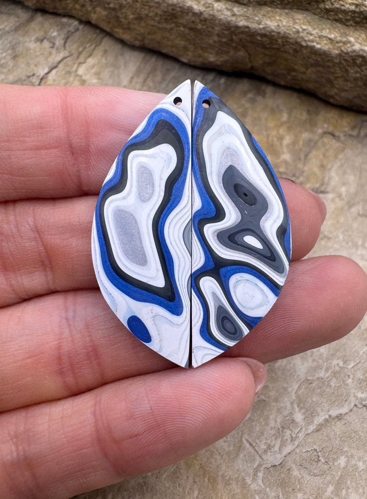 Priemium Fordite/Detroit Agate Earring Slab Bead Pair