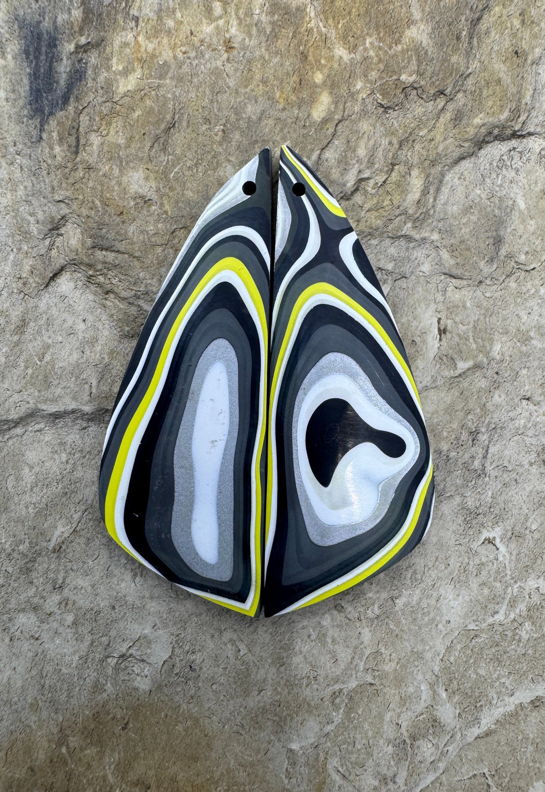Priemium Fordite/Detroit Agate Earring Slab Bead Pair
