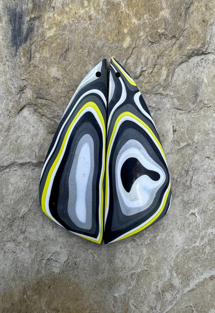 Priemium Fordite/Detroit Agate Earring Slab Bead Pair