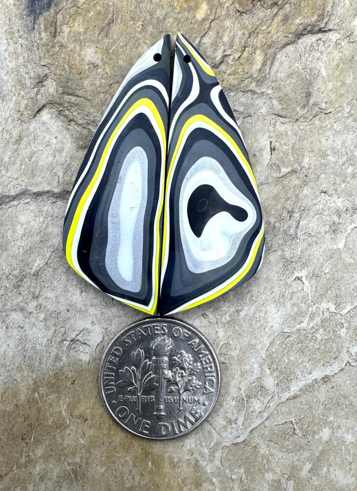Priemium Fordite/Detroit Agate Earring Slab Bead Pair