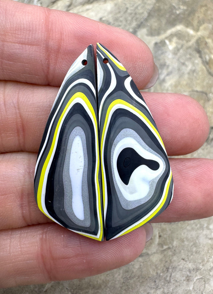 Priemium Fordite/Detroit Agate Earring Slab Bead Pair