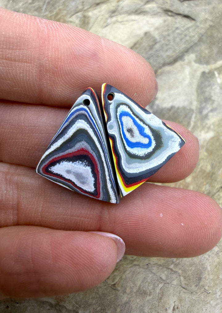 Priemium Fordite/Detroit Agate Earring Slab Bead Pair