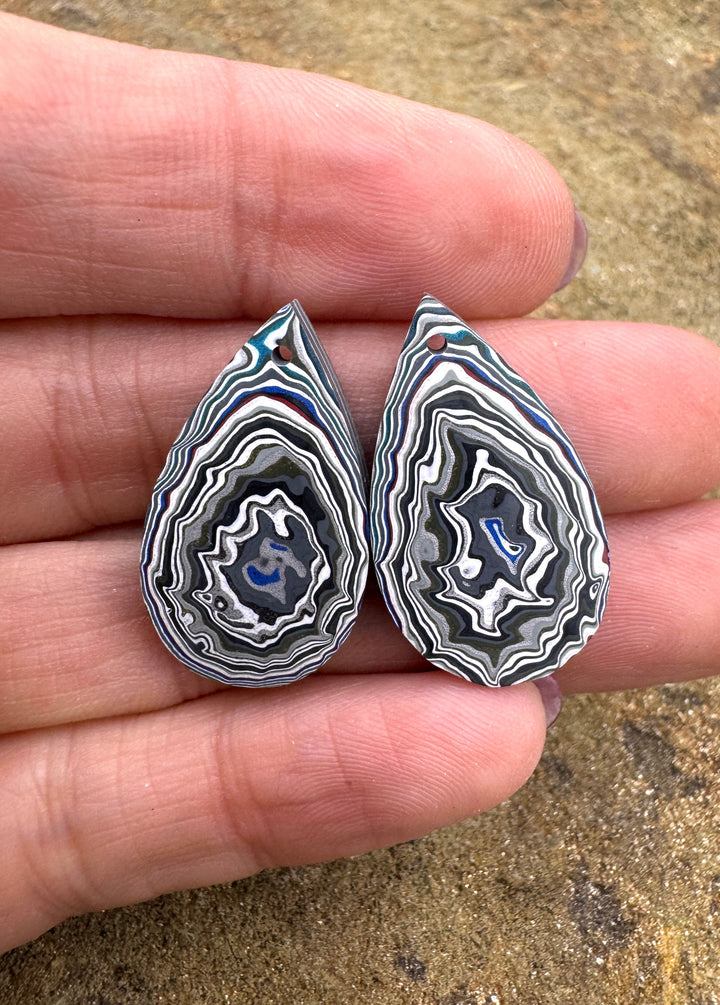 Priemium Fordite/Detroit Agate Earring Slab Bead Pair