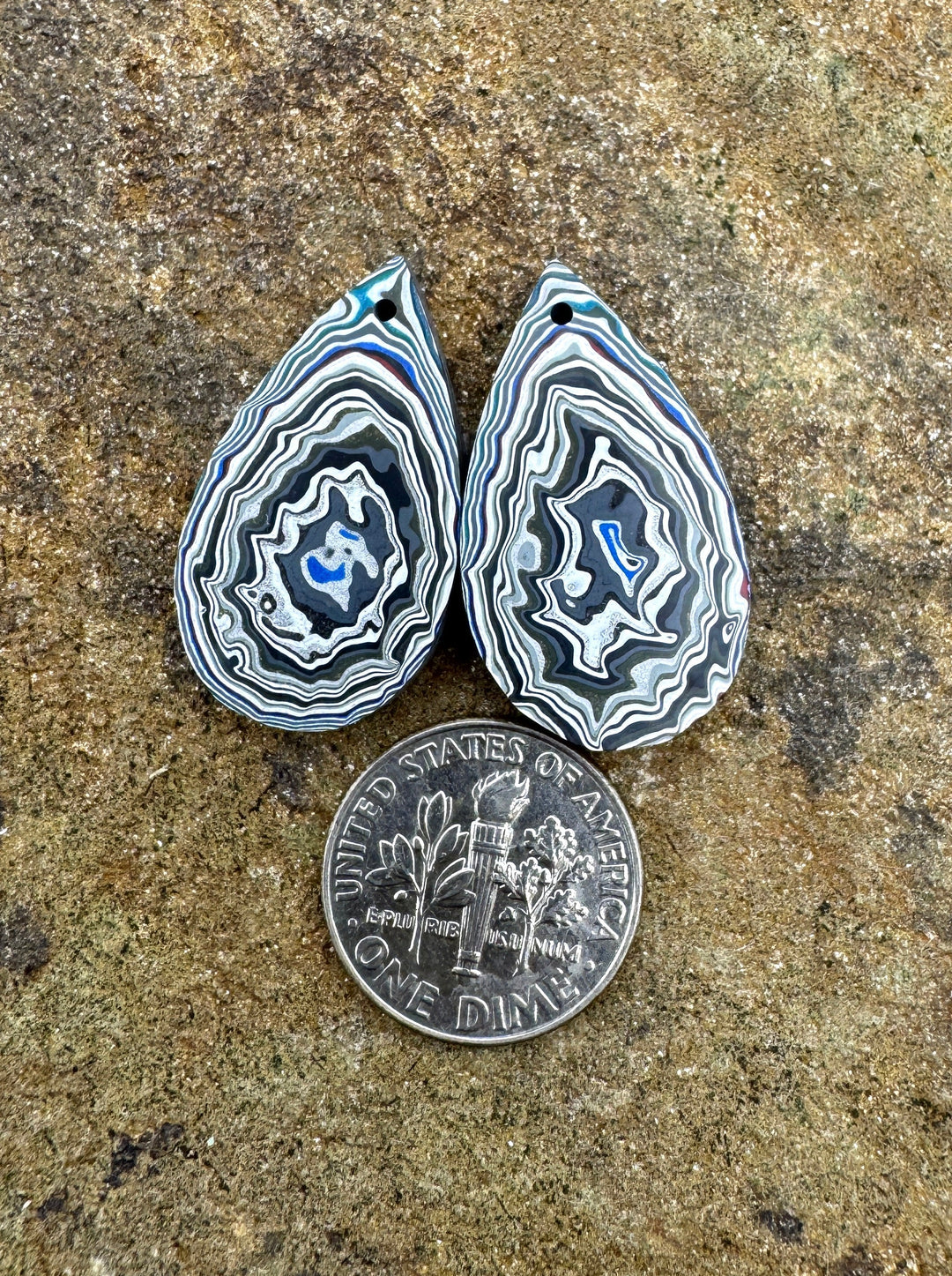 Priemium Fordite/Detroit Agate Earring Slab Bead Pair