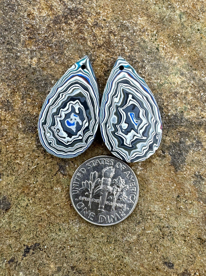 Priemium Fordite/Detroit Agate Earring Slab Bead Pair