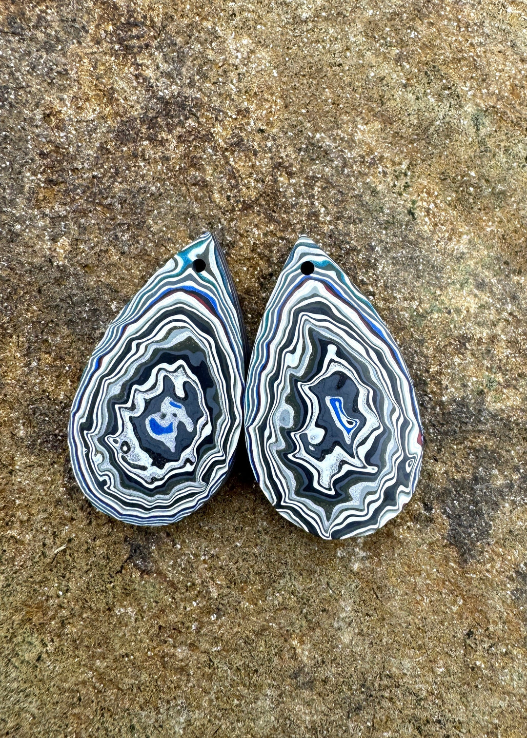 Priemium Fordite/Detroit Agate Earring Slab Bead Pair