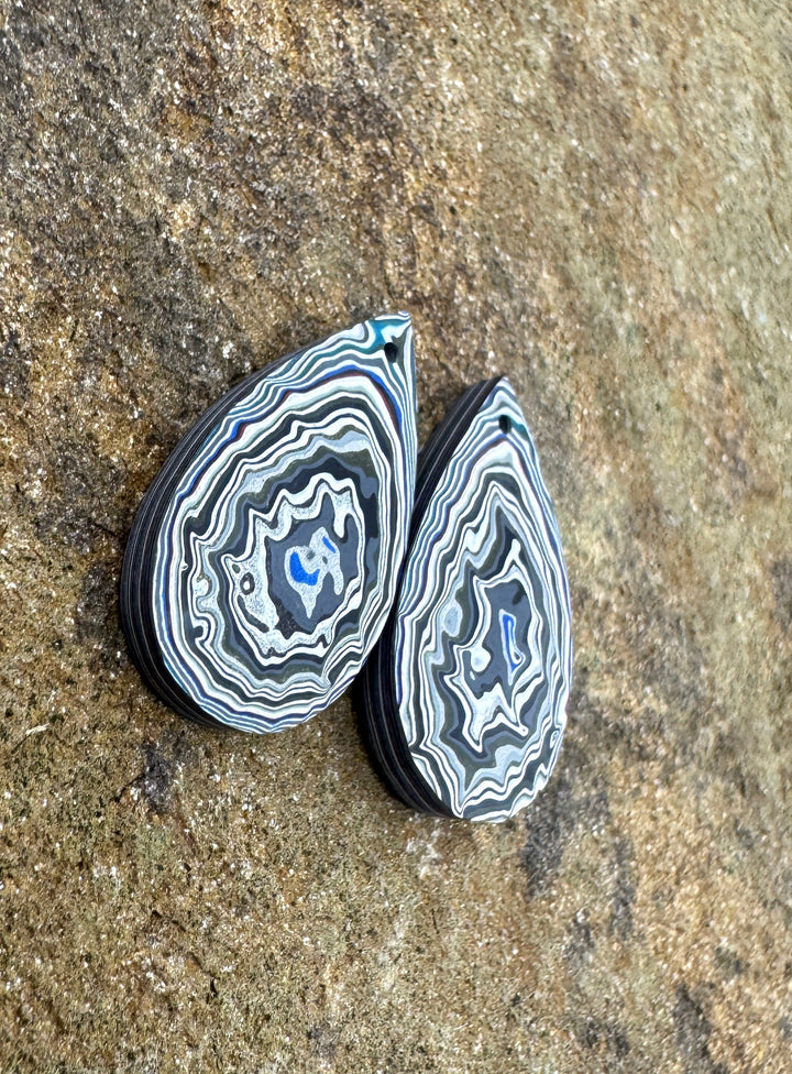 Priemium Fordite/Detroit Agate Earring Slab Bead Pair