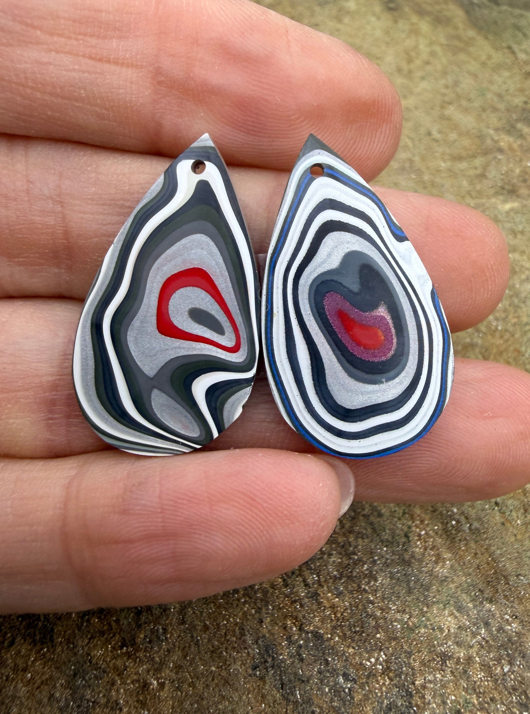 Priemium Fordite/Detroit Agate Earring Slab Bead Pair