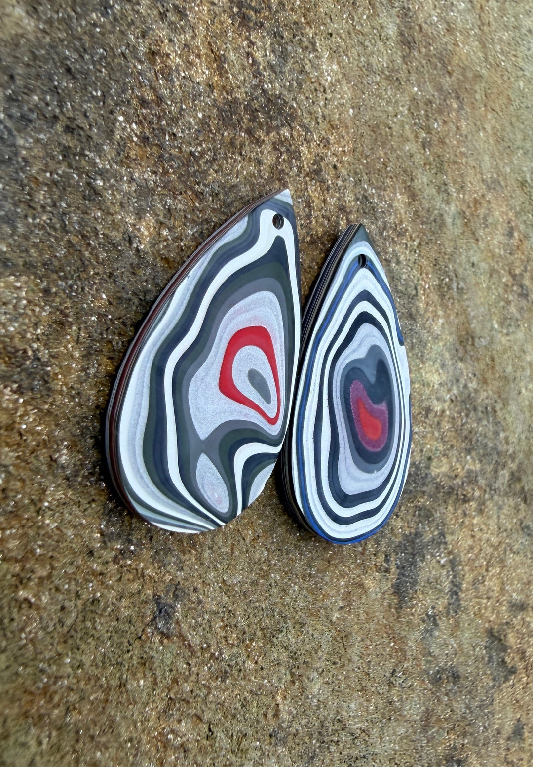 Priemium Fordite/Detroit Agate Earring Slab Bead Pair