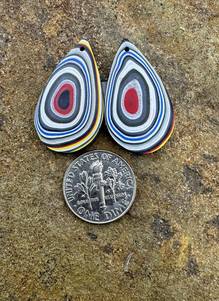 Priemium Fordite/Detroit Agate Earring Slab Bead Pair