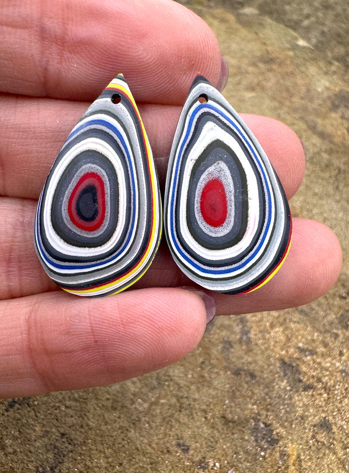 Priemium Fordite/Detroit Agate Earring Slab Bead Pair