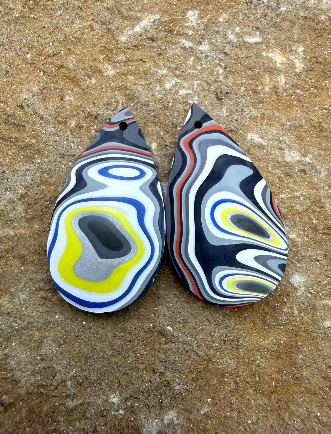 Priemium Fordite/Detroit Agate Earring Slab Bead Pair 16x29mm 