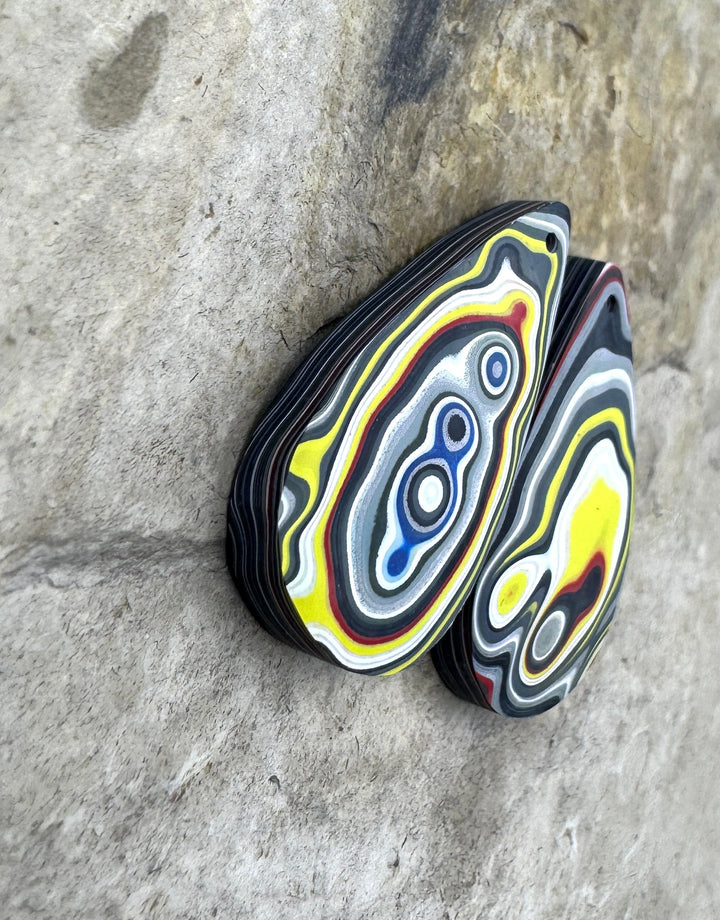 Priemium Fordite/Detroit Agate Earring Slab Bead Pair