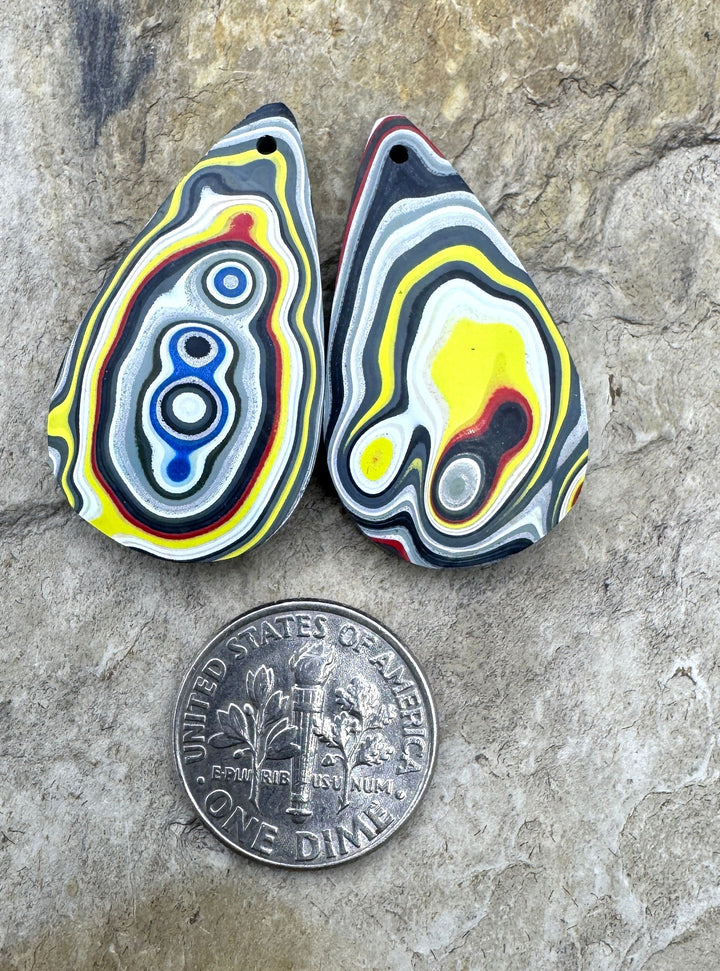 Priemium Fordite/Detroit Agate Earring Slab Bead Pair