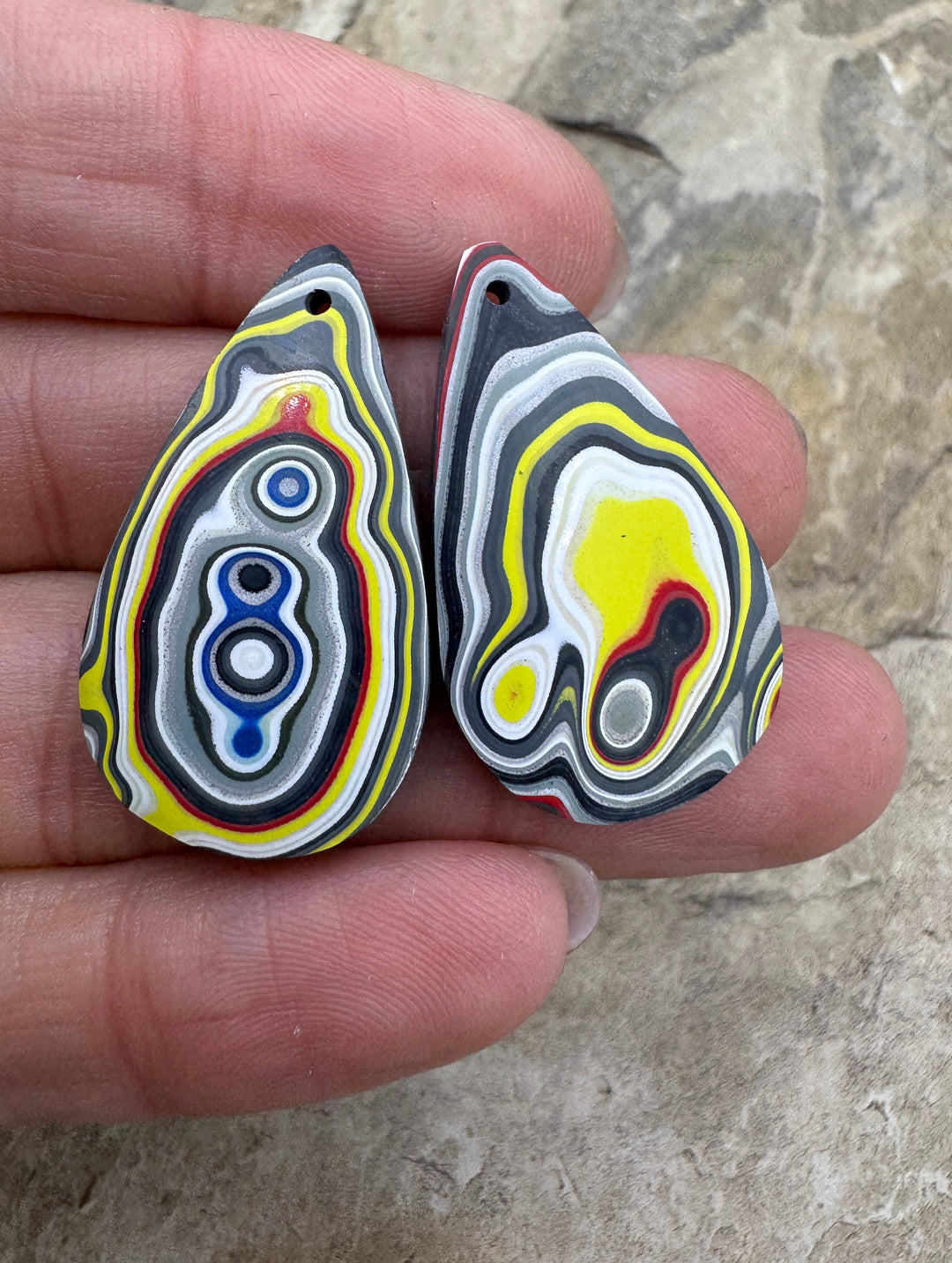 Priemium Fordite/Detroit Agate Earring Slab Bead Pair