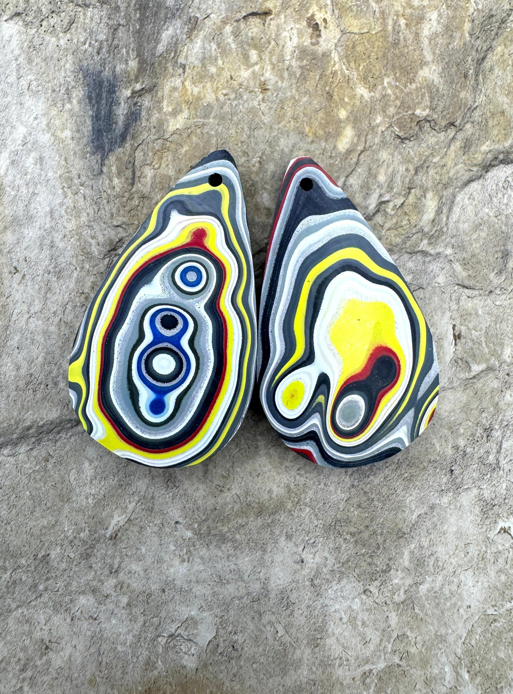 Priemium Fordite/Detroit Agate Earring Slab Bead Pair