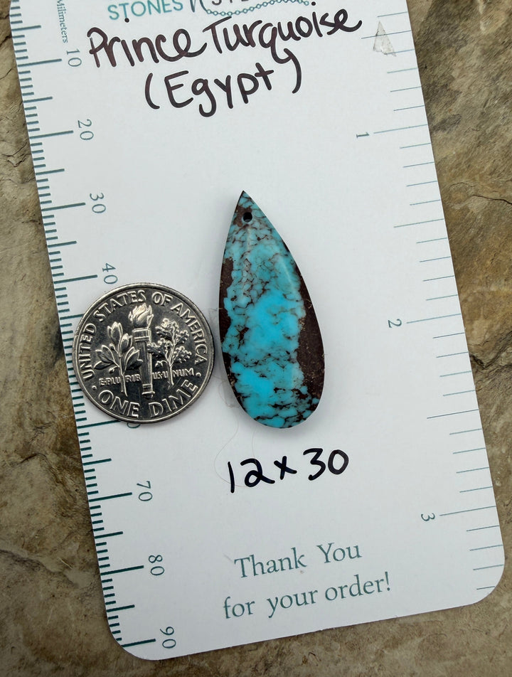 Prince Turquoise (Egypt) Focal Pendant Bead 12x30mm