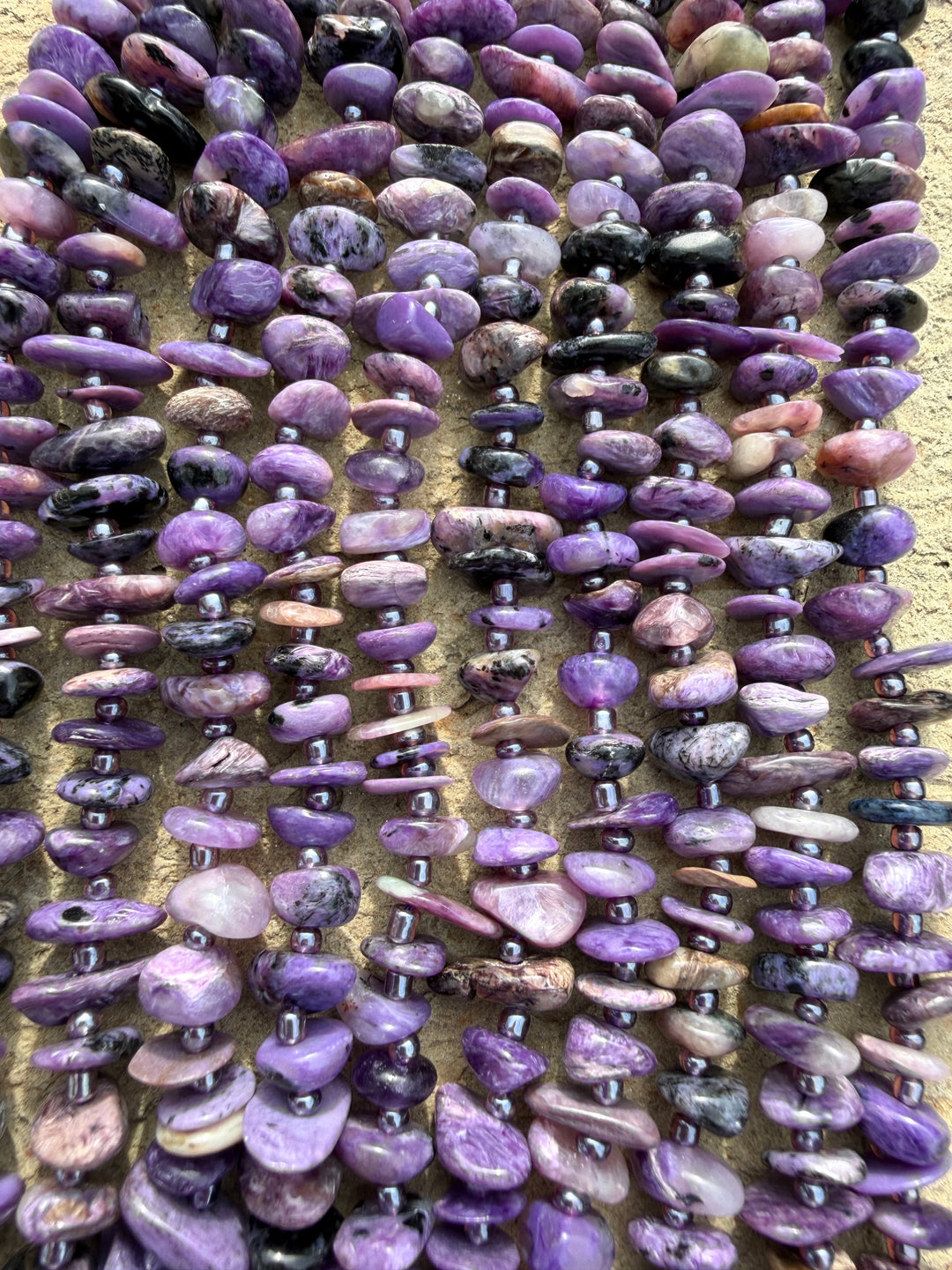 Purple Charoite (Russia) Flat/Sliced Nugget Beads 10x3-4mm