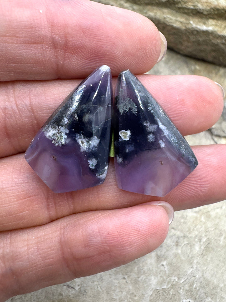 Purple Moss Agate Matching Cabochon Pair 18x28mm - Purple