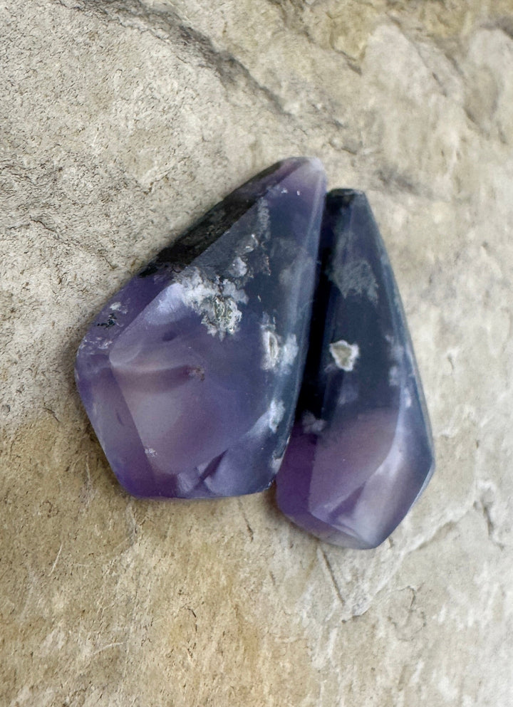 Purple Moss Agate Matching Cabochon Pair 18x28mm - Purple