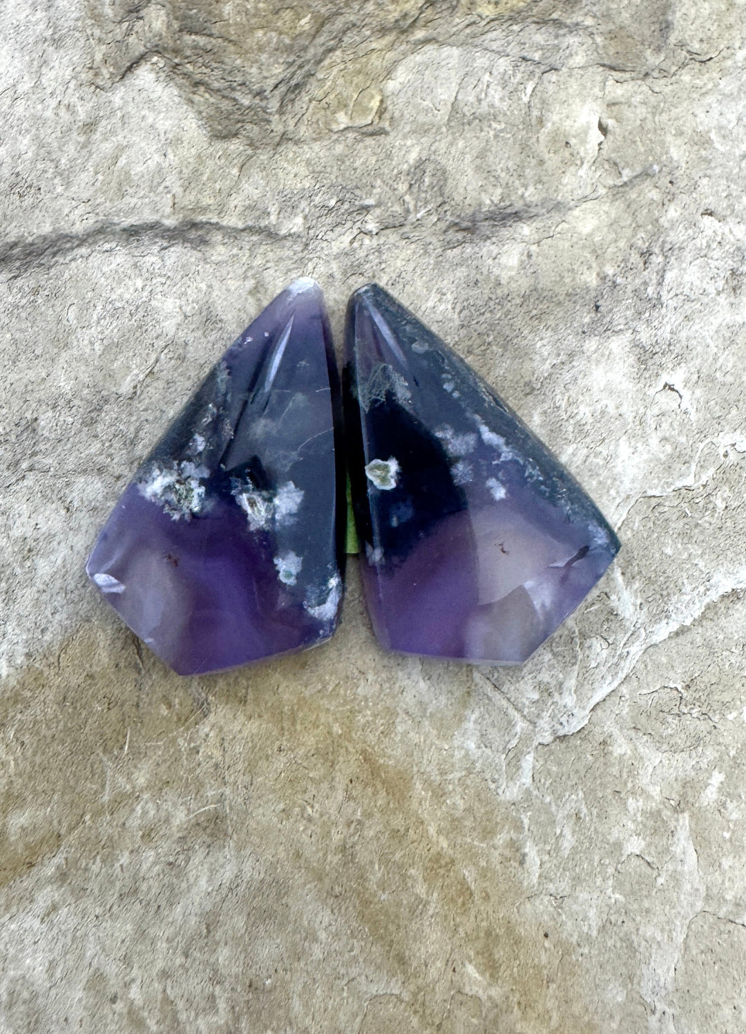 Purple Moss Agate Matching Cabochon Pair 18x28mm - Purple