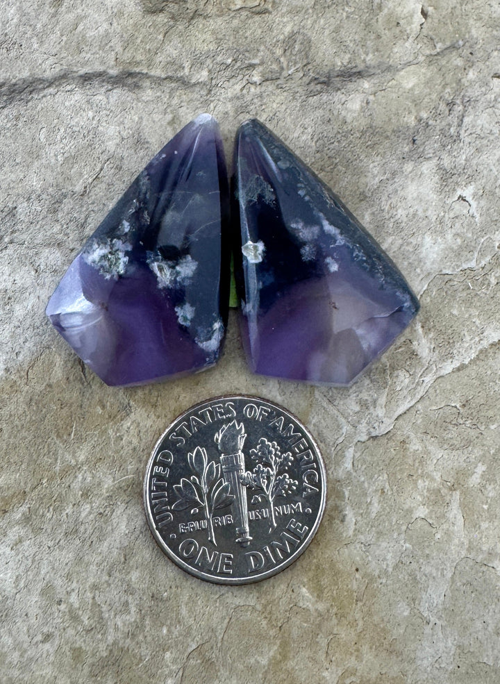 Purple Moss Agate Matching Cabochon Pair 18x28mm - Purple