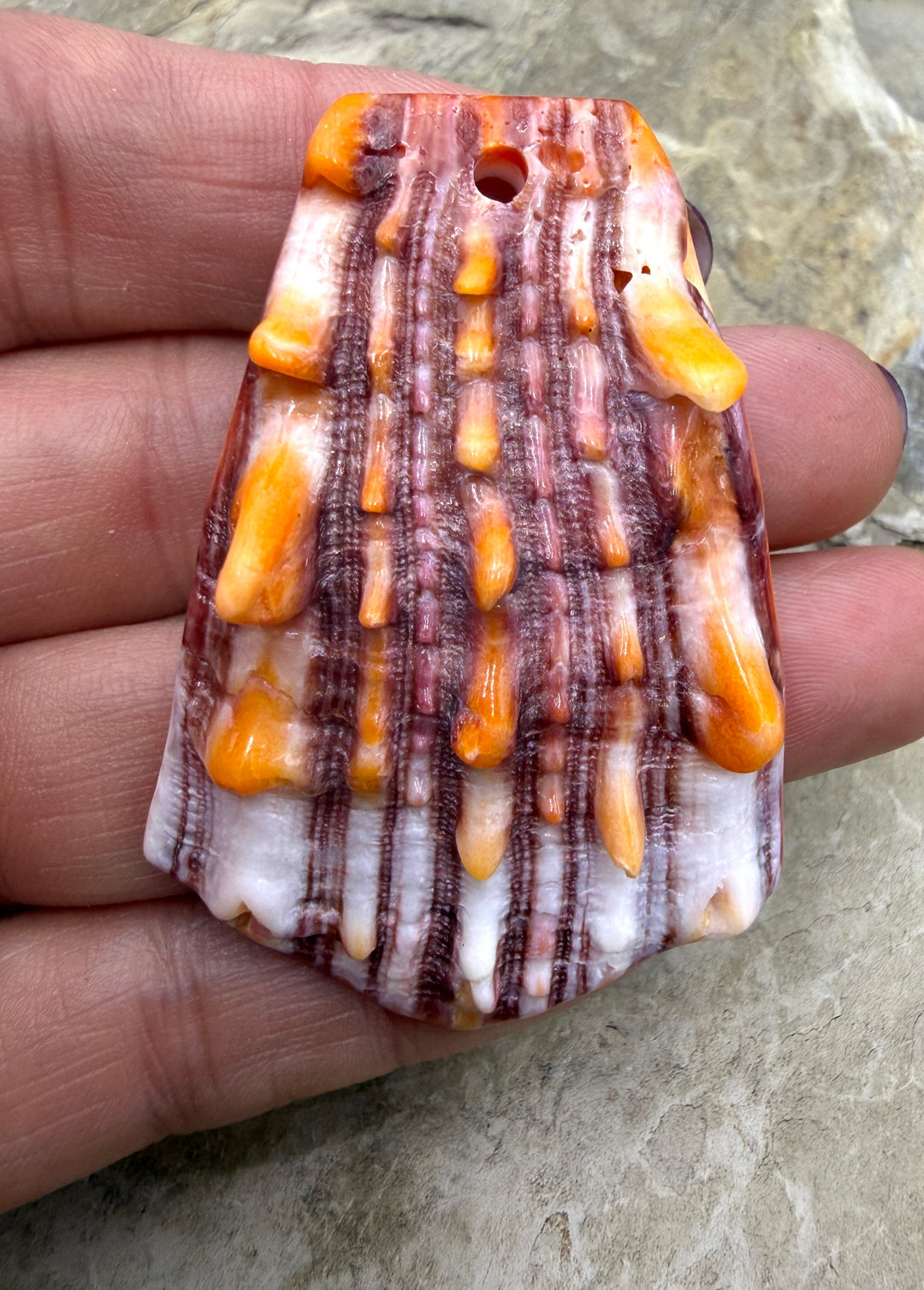 Purple/Orange Spiny LARGE Focal Pendant Bead (Large Hole)