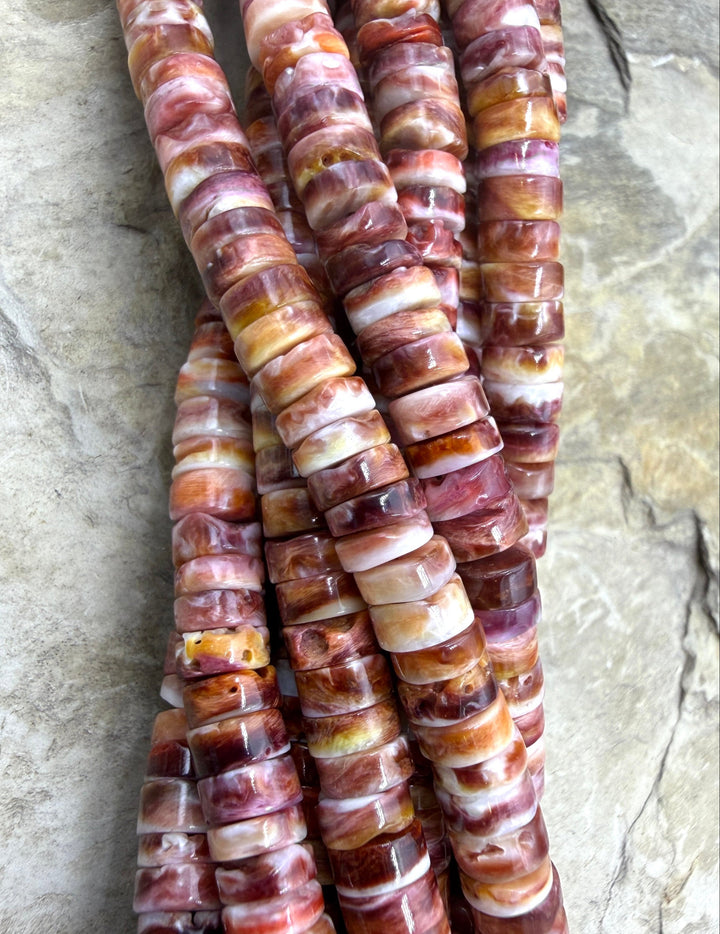 Purple/Orange Spiny Oyster 6mm Heishi Beads, One 16 Inch Strand