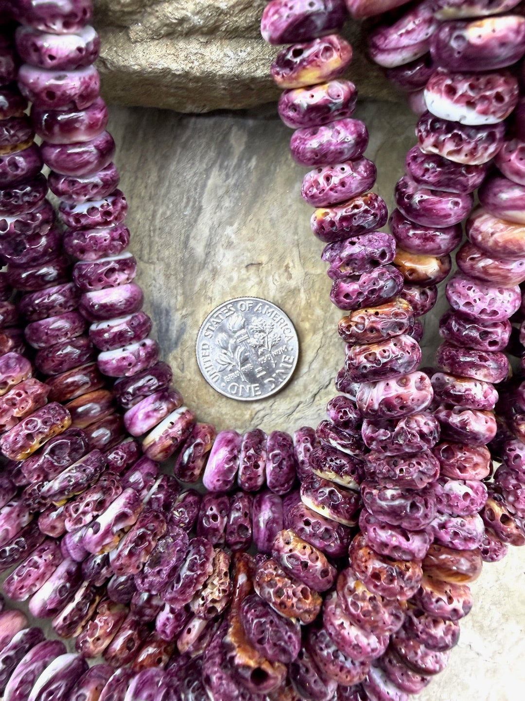 Purple Spiny Oyster 10mm Rondelle Beads 16 Inch Strand