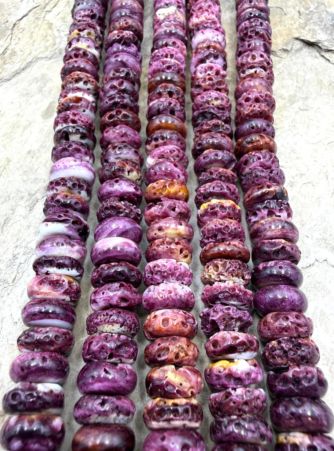 Purple Spiny Oyster 10mm Rondelle Beads 16 Inch Strand