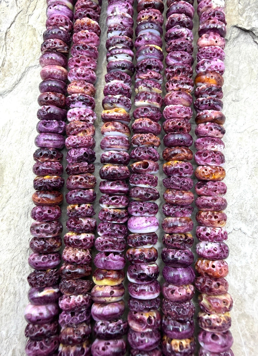 Purple Spiny Oyster 10mm Rondelle Beads 16 Inch Strand