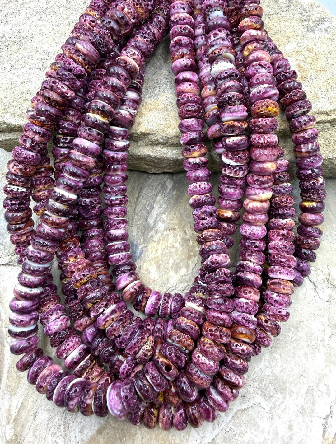 Purple Spiny Oyster 10mm Rondelle Beads 16 Inch Strand