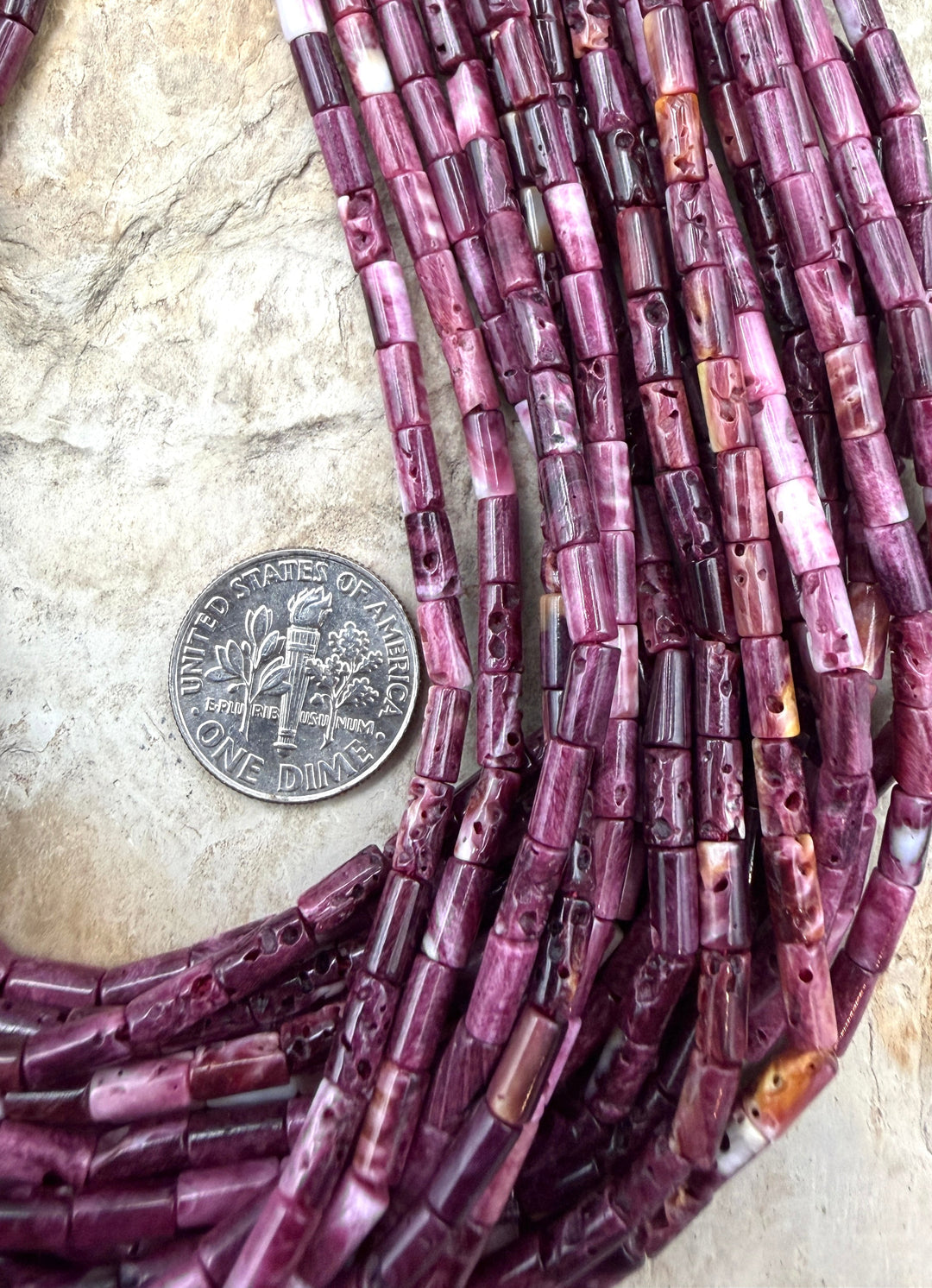 Purple Spiny Oyster 3x5mm Tube Beads One 16 Inch Strand