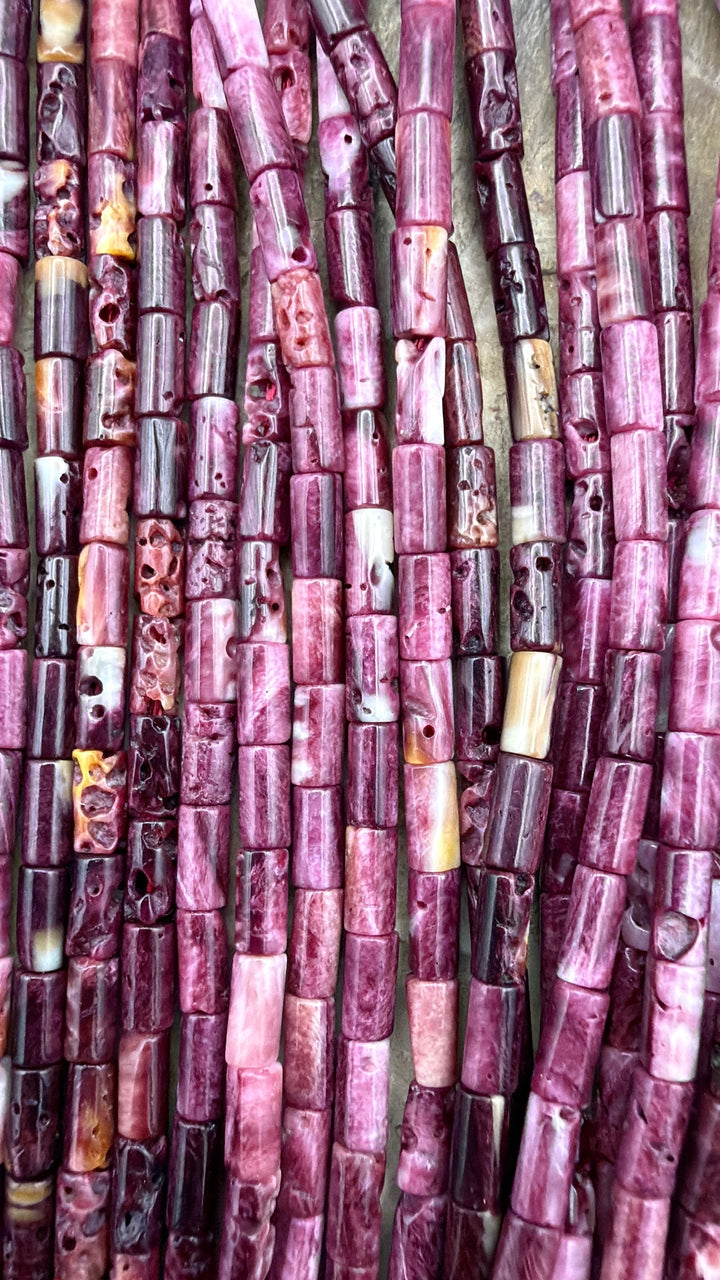 Purple Spiny Oyster 3x5mm Tube Beads One 16 Inch Strand