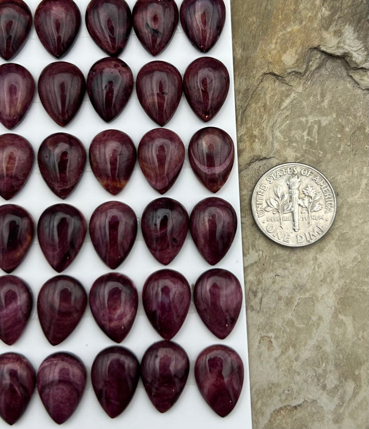 Purple Spiny Oyster Calibrated Teardrop Cabochons 10x14mm