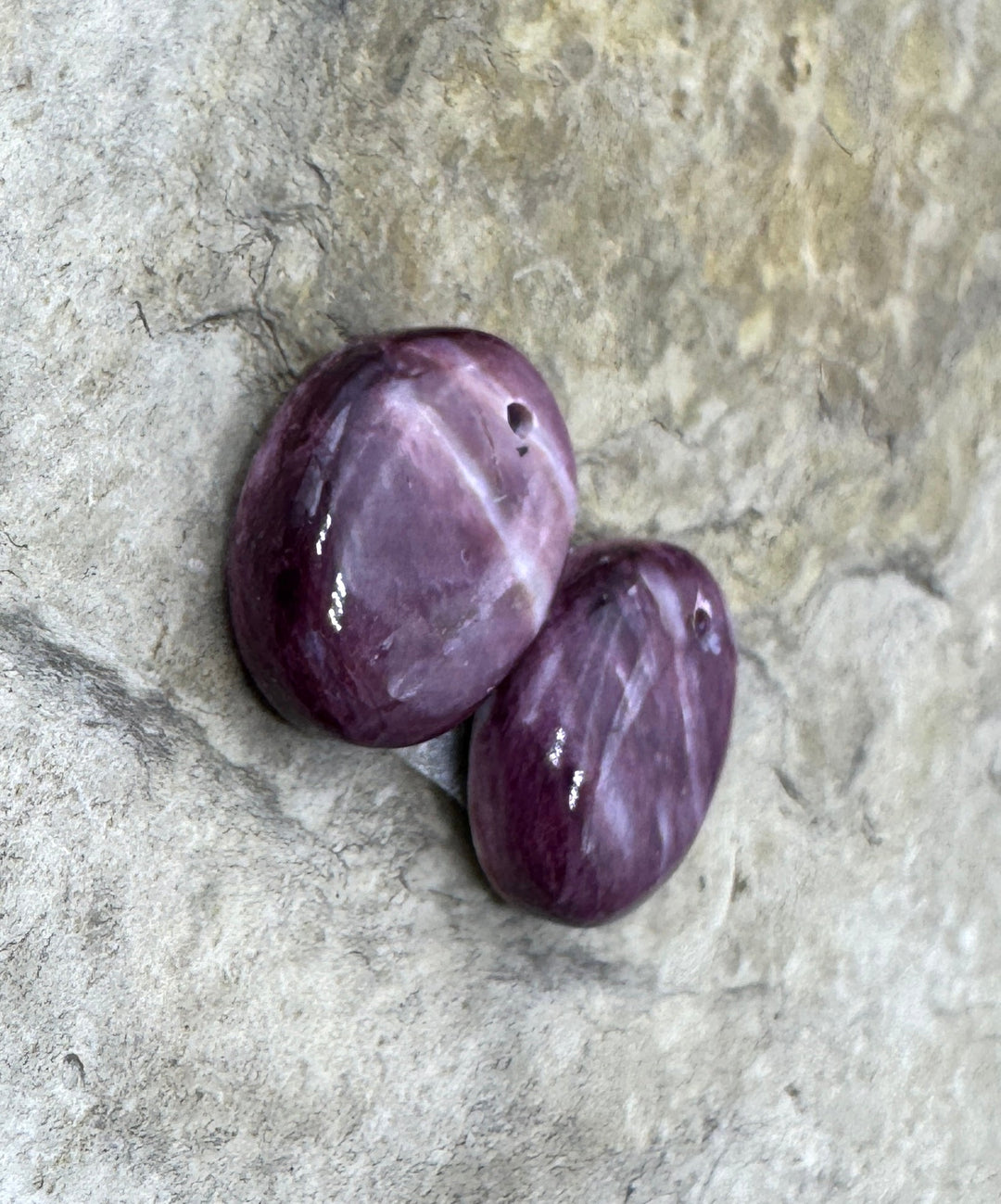 Purple Spiny Oyster Small Earring Slab Bead Pair 12x15mm