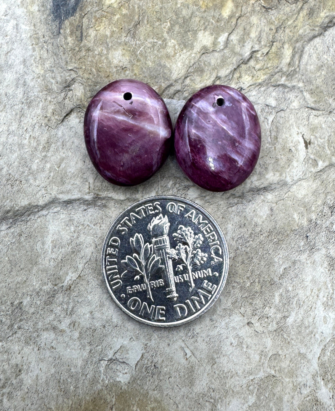 Purple Spiny Oyster Small Earring Slab Bead Pair 12x15mm